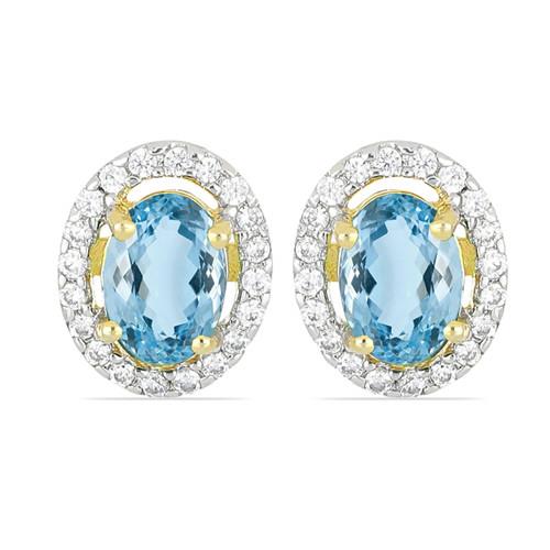 BUY 14K GOLD HALO EARRINGS WITH AQUAMARINE AND WHITE DIAMOND